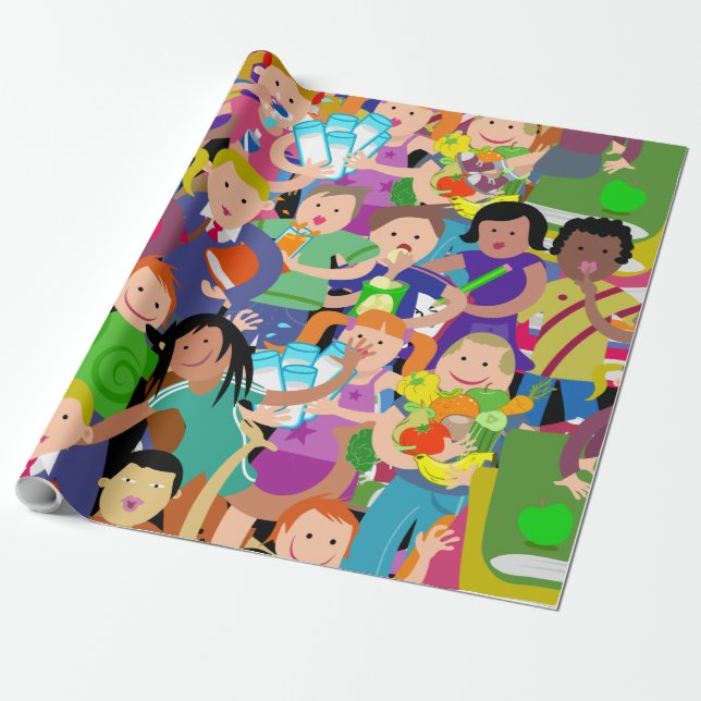 Colourful Children Kids Pattern Wrapping Paper (Unrolled)