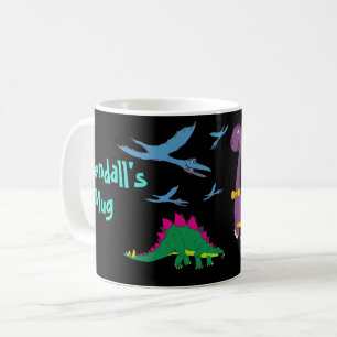 Colourful Child's Name Dinosaurs Black Mug
