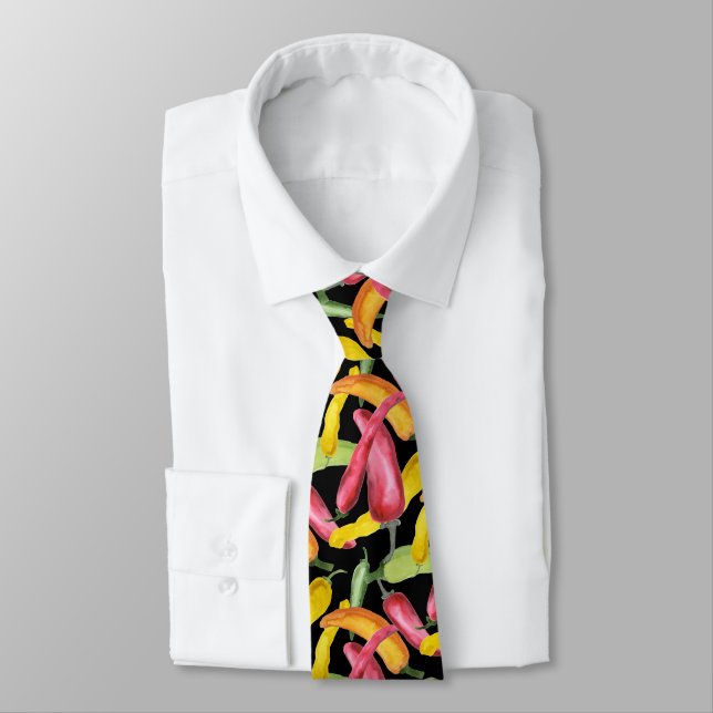 Colourful Chile Peppers Pattern Tie (Tied)
