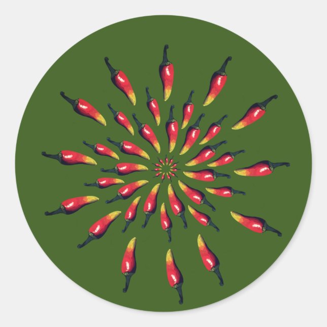 Colourful chilli peppers mandala art classic round sticker (Front)