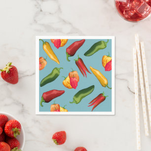 Colourful Chilli peppers on blue  Napkin