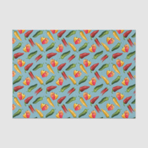 Colourful Chilli peppers on blue Tissue Paper