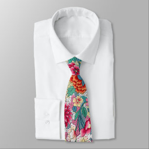 Colourful Chinese Floral Pattern Tie