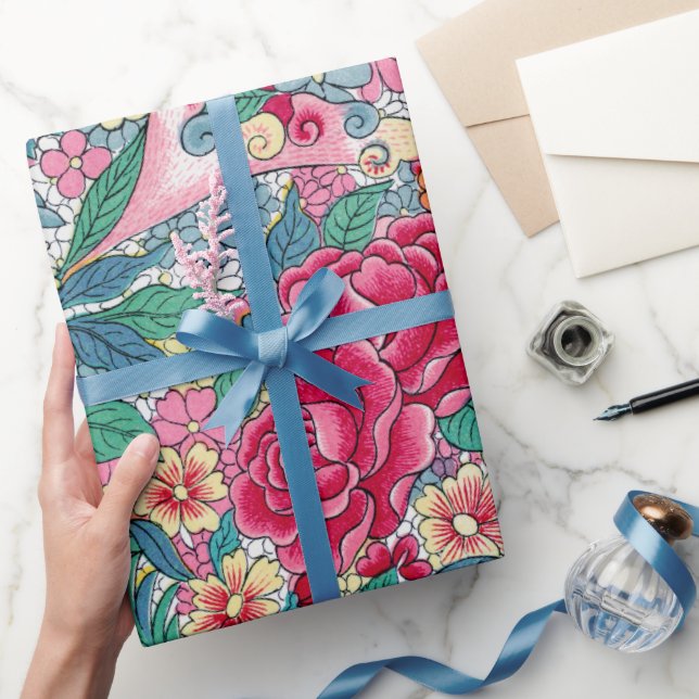 Colourful Chinese Floral Pattern Wrapping Paper (Gifting)