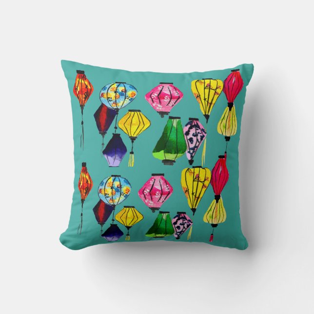 Colourful Chinese lanterns art Cushion (Front)
