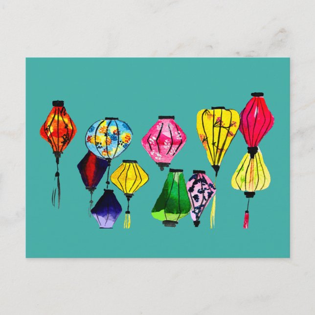 Colourful Chinese lanterns art Postcard (Front)