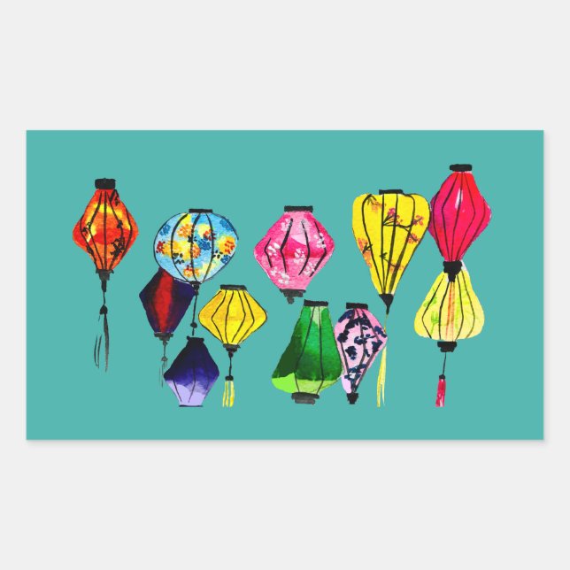 Colourful Chinese lanterns art Rectangular Sticker (Front)