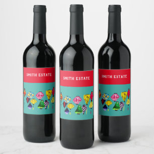 Colourful Chinese lanterns art Wine Label