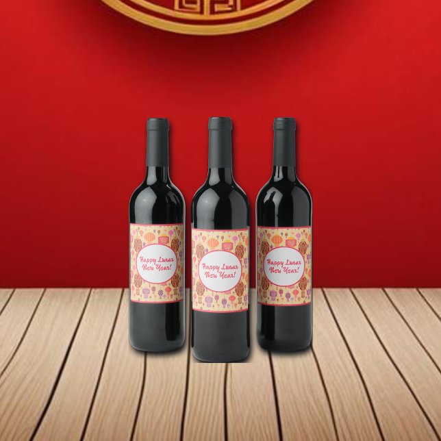 Colourful Chinese Lanterns Lunar New Year Wine Label (Creator Uploaded)