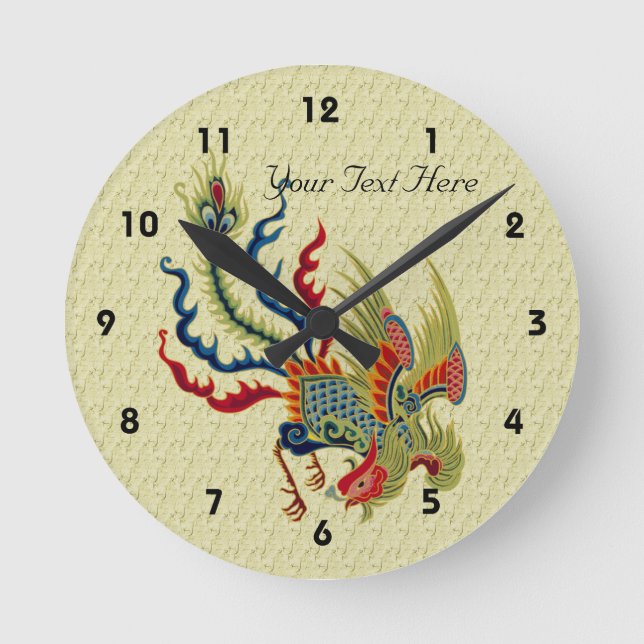 Colourful Chinese Rooster Art Round Clock (Front)