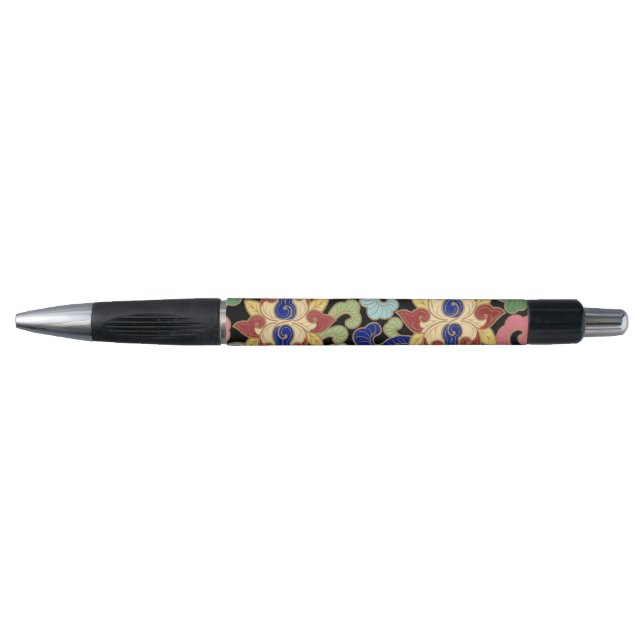 Colourful Chinoiserie Floral Pattern on Black (Front)