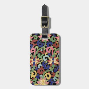 Colourful Chinoiserie Floral Pattern on Black Luggage Tag