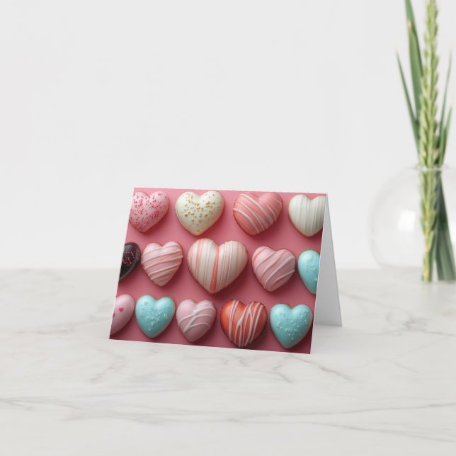 Colourful Chocolate Hearts Valentine's Greeting Card (Front)