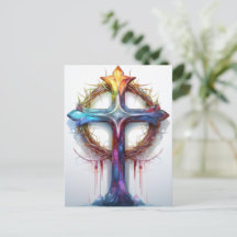 Colourful Christian cross over crown of thorns