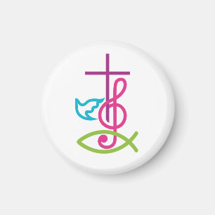 Colourful Christian Cross with Music Note & Fish Magnet