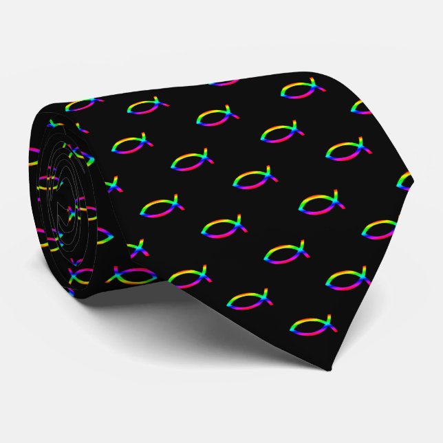 Colourful Christian Fish Pattern | Inspirational Tie (Rolled)