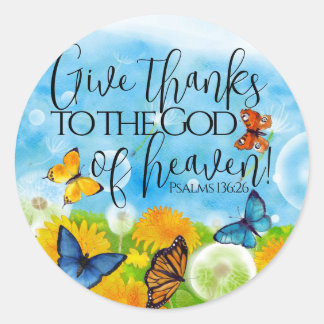 Colourful Christian Floral Give Thanks Bible Verse Classic Round Sticker