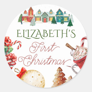 Colourful Christmas 1st birthday Classic Round Sticker