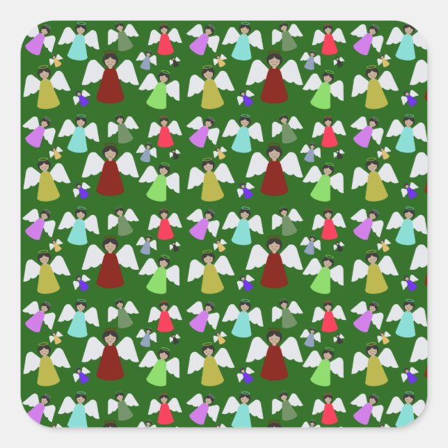 Colourful Christmas Angels Pattern  Square Sticker (Front)