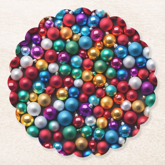 Colourful Christmas Ball Ornaments Paper Coaster (Front)
