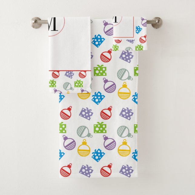 Colourful Christmas balls and gifts monogram Bath Towel Set (Insitu)