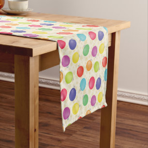 Colourful Christmas balls,Gold Snowflakes Short Table Runner
