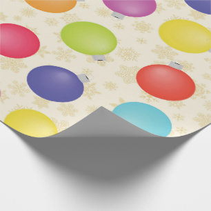 Colourful Christmas balls,Gold Snowflakes Wrapping Paper