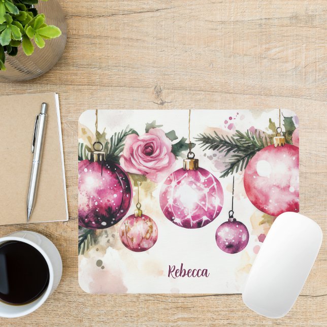 Colourful Christmas Baubles with Flowers Mouse Pad (Creator Uploaded)