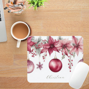 Colourful Christmas Baubles with Flowers Mouse Pad