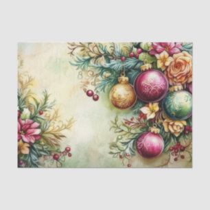 colourful christmas baubles with flowers tissue paper