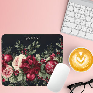 Colourful Christmas Baubles with Poinsettia Mouse Pad