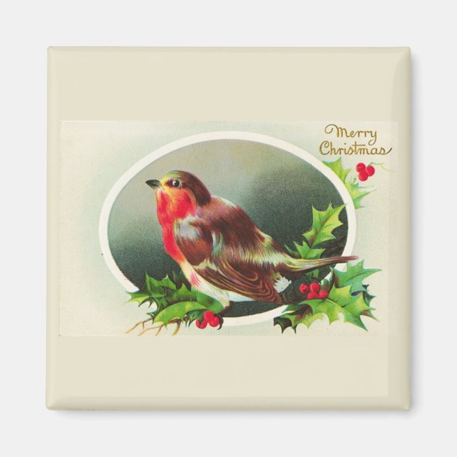 Colourful Christmas Bird Vintage Magnet (Front)