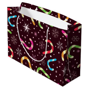 Colourful Christmas Candy Canes with Snowflakes  Large Gift Bag