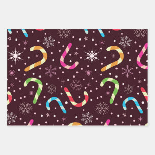 Colourful Christmas Candy Canes with Snowflakes Wrapping Paper Sheet