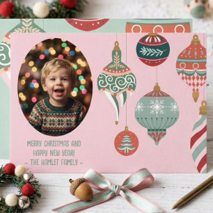 Colourful Christmas Cheer Pink Holiday Card