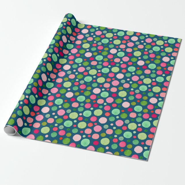 Colourful Christmas Confetti Dots Wrapping Paper (Unrolled)