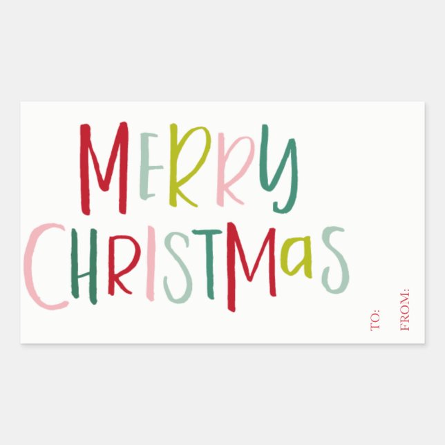 Colourful Christmas Gift Tag To From Sticker (Front)