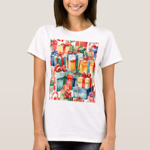 Colourful Christmas Gifts Watercolor Pattern T-Shirt