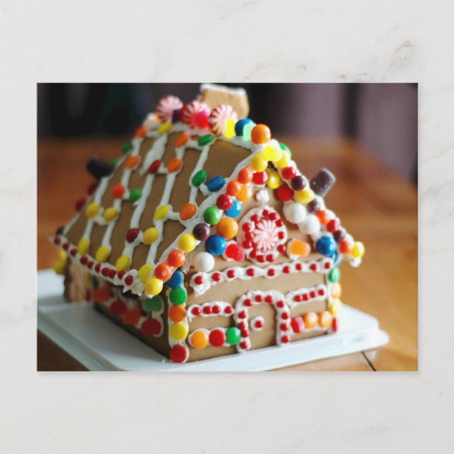 Colourful Christmas Gingerbread House Holiday Postcard (Front)