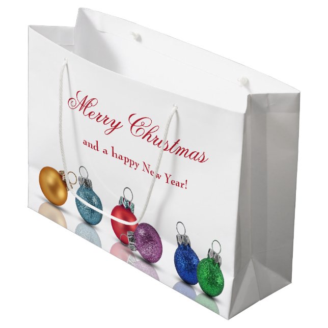 Colourful Christmas Glitter Ornaments Large Gift Bag (Front Angled)