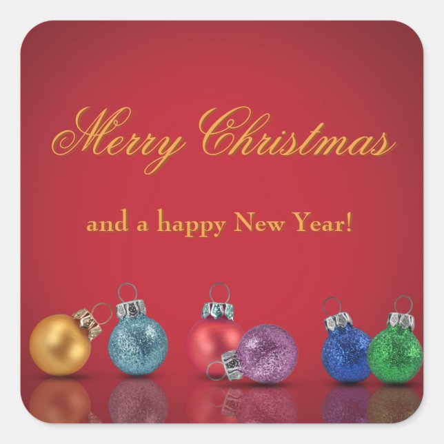 Colourful Christmas Glitter Ornaments Square Sticker (Front)