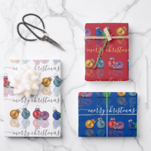 Colourful Christmas Glitter Ornaments Wrapping Paper Sheet