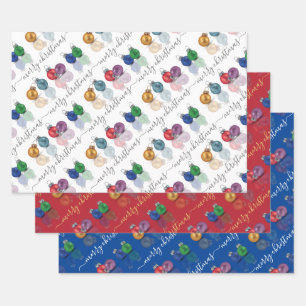 Colourful Christmas Glitter Ornaments Wrapping Paper Sheet
