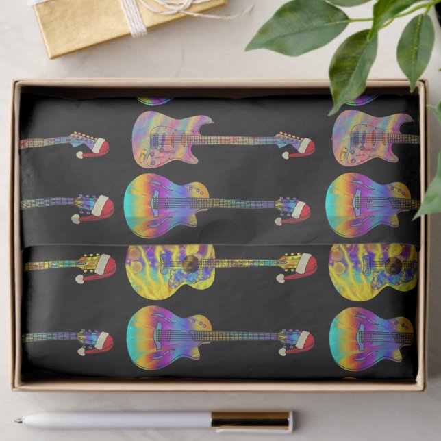 Colourful Christmas Guitar Pattern Tissue Paper (Colorful guitar pattern christmas wrapping tissue paper For guitarists musicians and music shops)