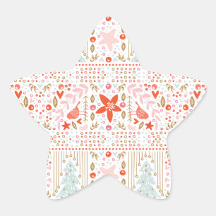 Colourful Christmas Holiday Theme Star Sticker