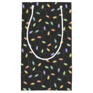 Colourful christmas lights garland pattern on blac small gift bag