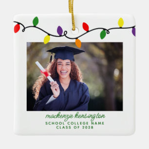 Colourful Christmas Lights Graduation Photo Ceramic Ornament