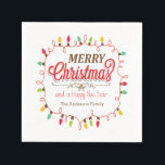 Colourful Christmas Lights Holiday Paper Napkins<br><div class="desc">Customised Colourful Christmas Lights Holiday Paper Napkins with "Merry Christmas and Happy New Year in typography.  Easy to personalise with your message or family name</div>