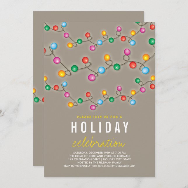 Colourful Christmas Lights Holiday Party Invite (Front/Back)