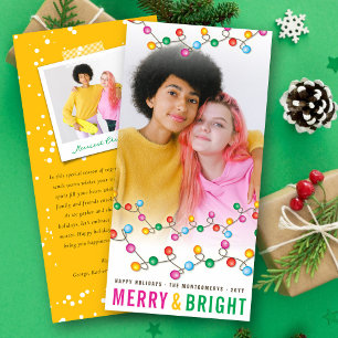Colourful Christmas Lights Merry & Bright Fun Phot Holiday Card